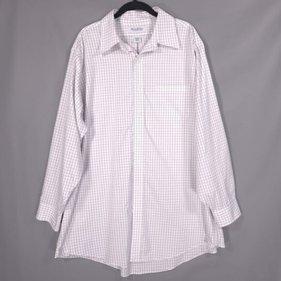 Brooks Brothers Men's Shirt Size 17.5 - 32/33 Plaid NON IRON Cotton White Purple